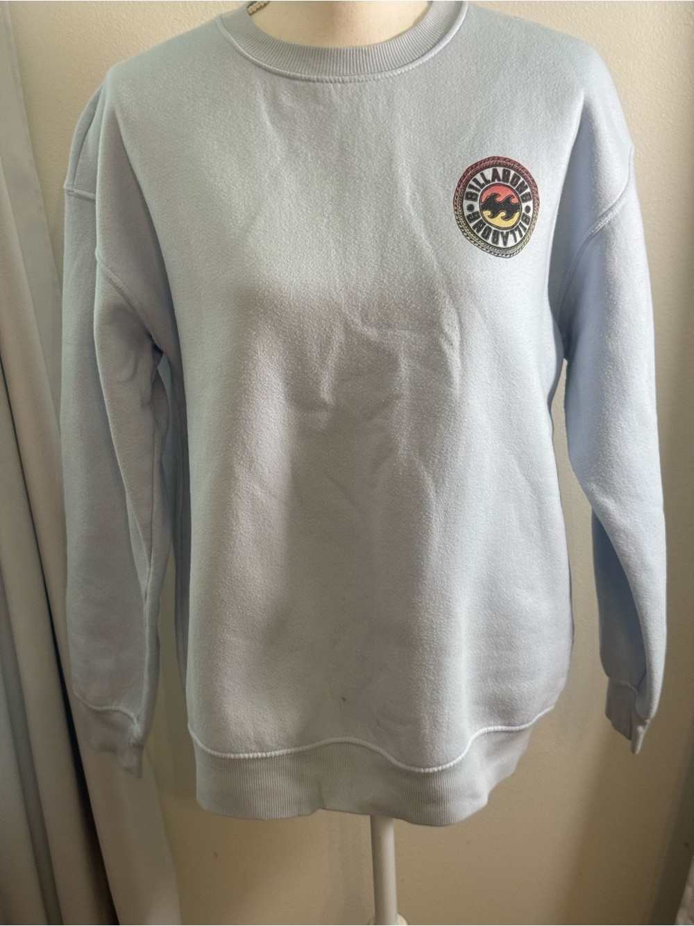 Billabong Pale Blue Crewneck Sweatshirt with Chest Logo Patch